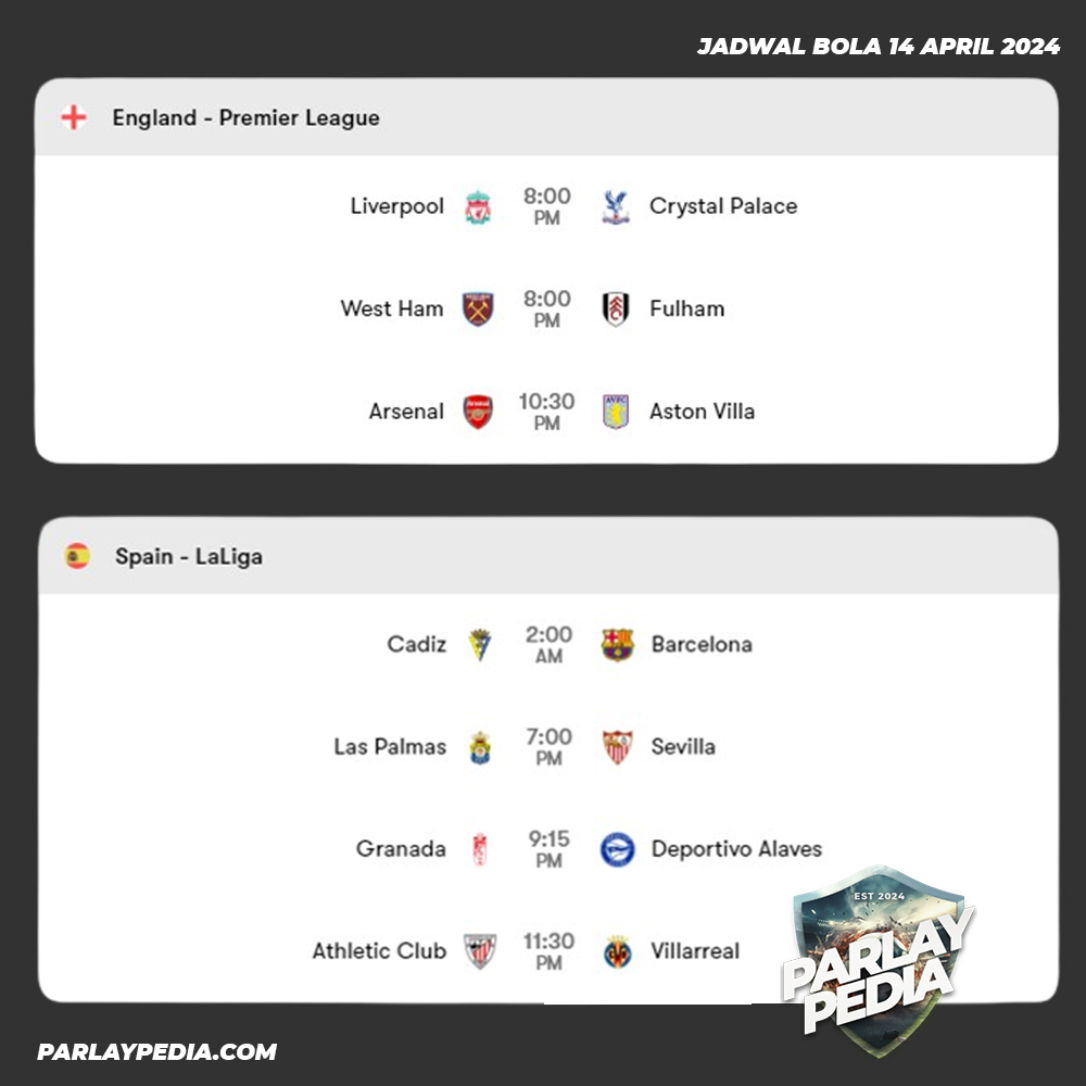 JADWAL BOLA 14 APRIL 2024